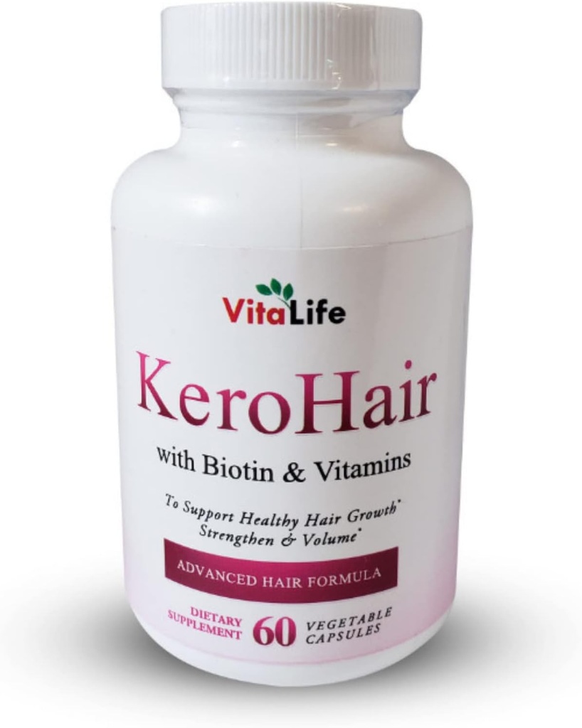 KeroHair는 비타민과 Biotin I 60 캡슐의 보충을 완료하여 강한 건강한 머리 성장 - 탈모를 방지합니다 | 승인* 추가 Biotin 및 비타민 B로 풍부