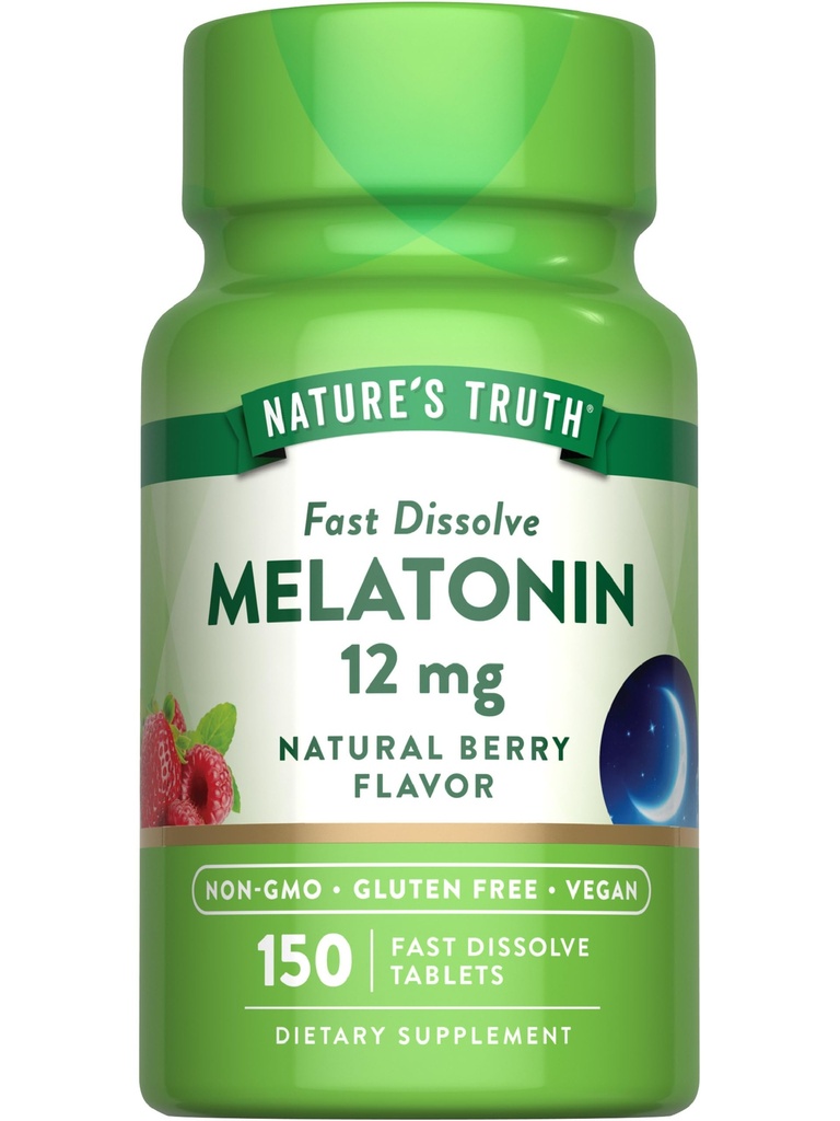 자연의 진실 멜라토닌 12 mg | 150 정제 | 빠른 용해 | 천연 베리 맛 | 비건, 비 GMO & 글루텐 무료 보충