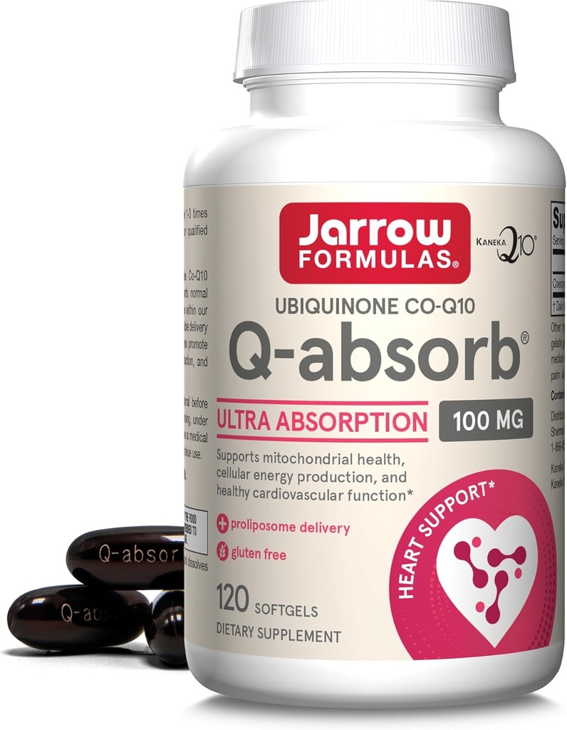 Jarrow 공식 Q-Absorb Ubiquinone Co-Q10 100 mg의 규정식 보충교재, Mitochondrial 건강, 세포 에너지 생산 및 심장 혈관 건강, 120 Softgels, 120 일 공급을 위한 산화 방지제 지원