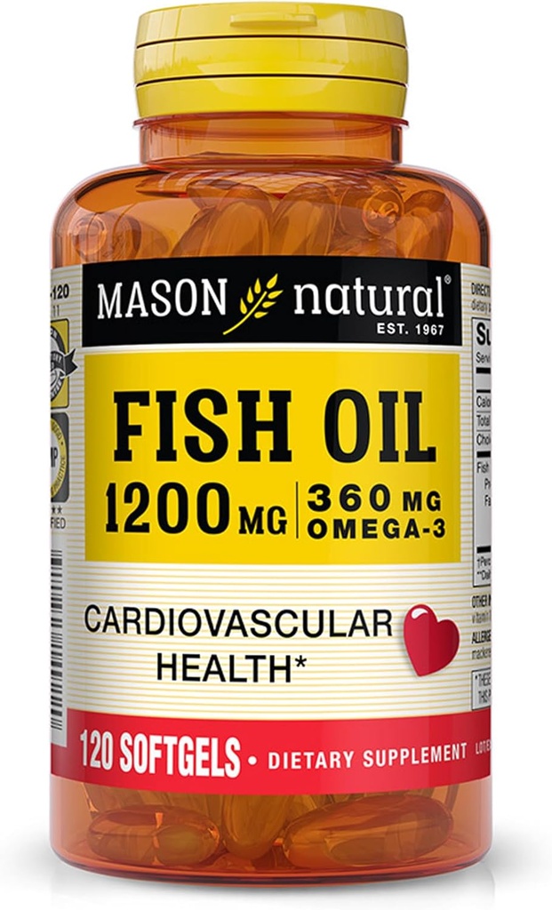 SON NATURAL 물고기 기름 1,200 mg Omega-3 360 mg - 건강한 심장, 지원 Circulatory 기능, 개량한 심장 혈관 건강, 120 Softgels