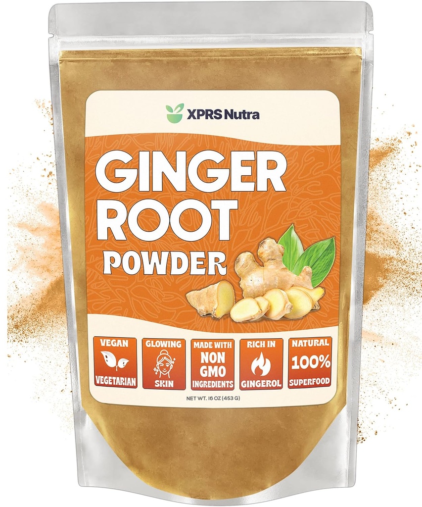 XPRS Nutra Ginger 파우더 - 잠재적 인 향 맛이있는 프리미엄 접지 생강 뿌리 분말 - 접지 생강 분말 - Vegan Friendly Sustainably Grown Powdered Ginger (16 Ounce)