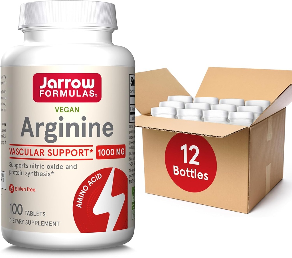 Jarrow 공식 Arginine 1000 mg의 규정식 보충교재, 지원 Nitric 산화물 생산, 지원 단백질 종합, 100개의 정제, 100 까지 일 공급 (12의 포장)