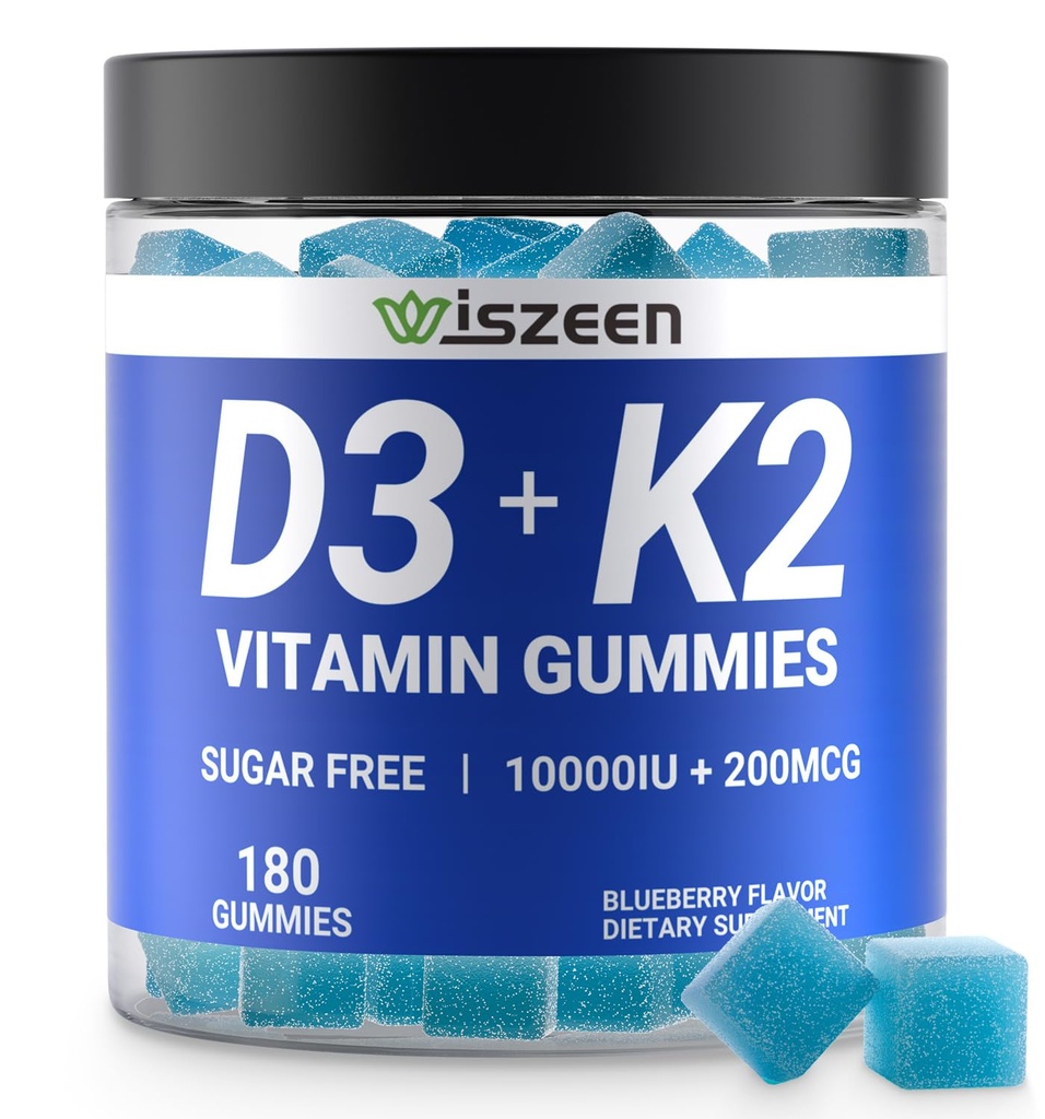 설탕 자유로운 비타민 D3 K2 Gummies, 비타민 D3 10000iu & 비타민 K2 (MK7) 칼슘, 마그네슘, 뼈 근육 이 면역성이 있는 비타민 B12를 가진 200mcg, Vegan