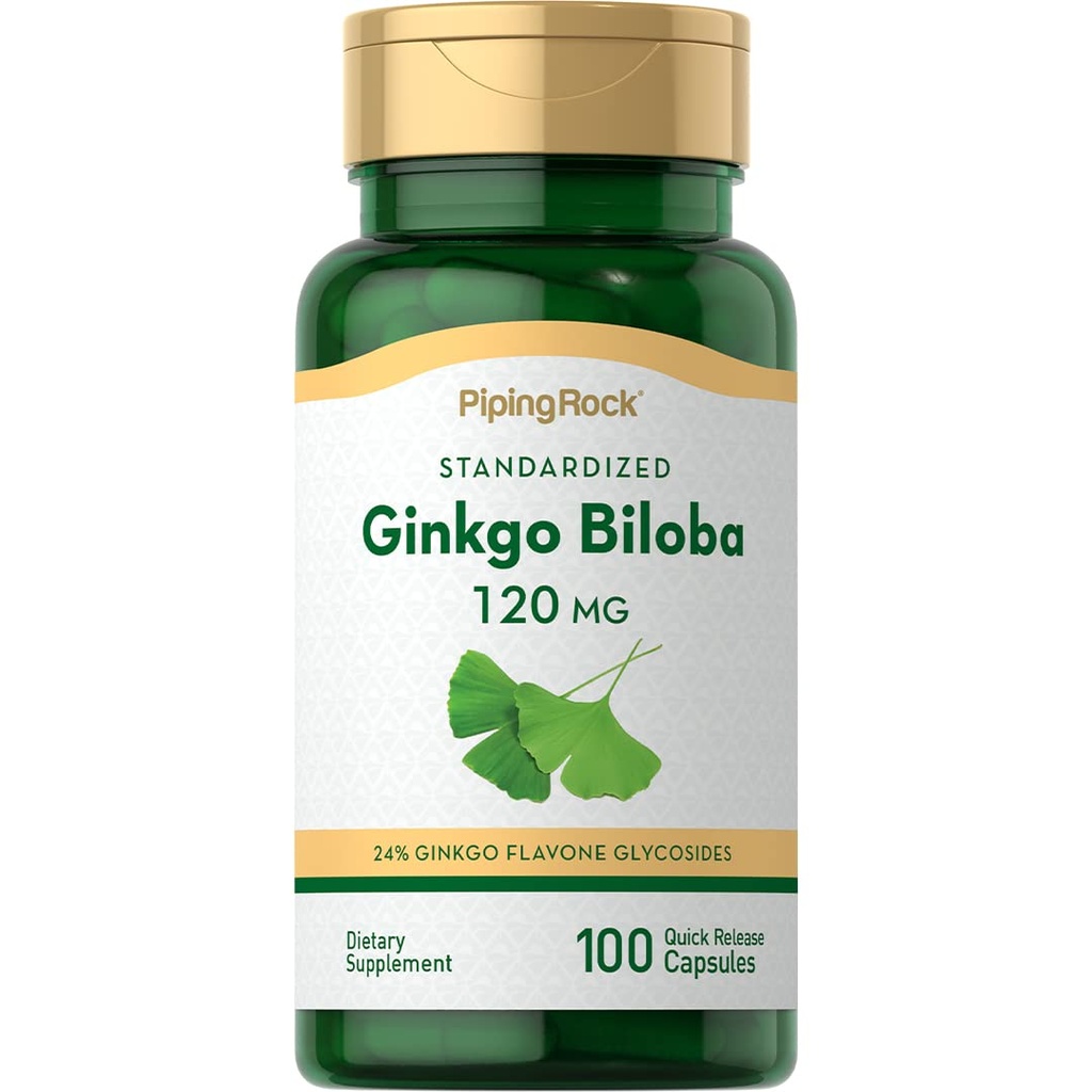 Piping Rock Ginkgo Biloba 보충제 120mg | 100 캡슐 | 표준화 된 추출물 | Non-GMO, 글루텐 무료