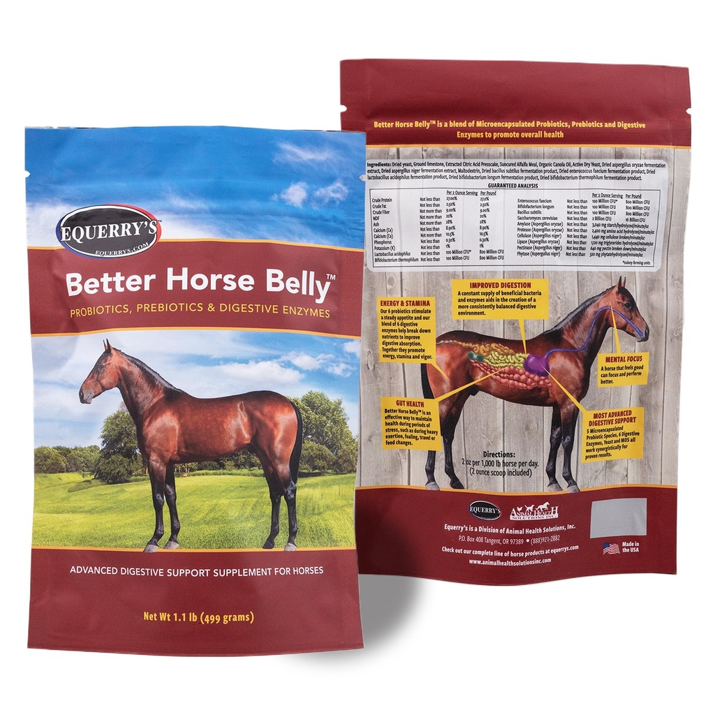 EQUERRY'S Better Horse Belly - Gut Support와 함께 말 보충 | Prebiotics와 Digestive Enzymes의 말 프로바이오틱스 | Colic, Digestive Upset, 1.1LB