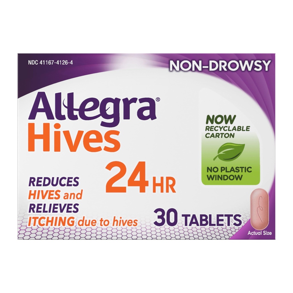 Allegra는 항히스타민 24-Hour 정제, 비-Drowsy Hive Reduction 및 Hive Itch 기복, 180 mg Fexofenadine HCI, 30-Count를 고용합니다