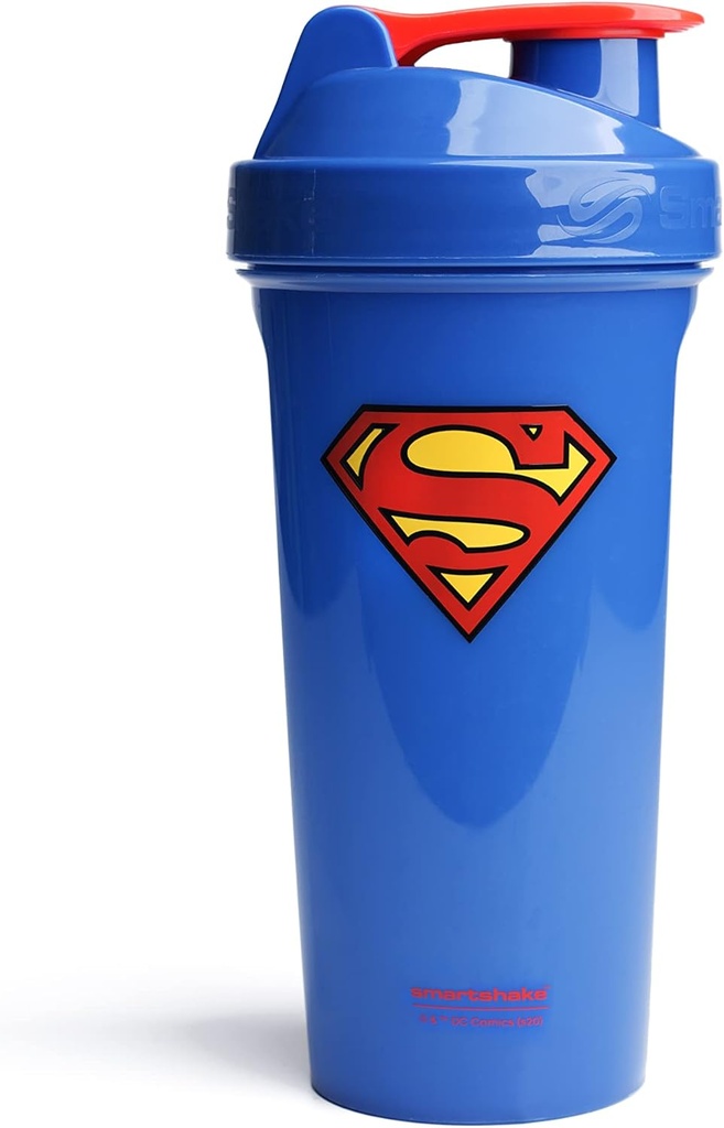 Smartshake Lite Justice League Superman Protein Shaker Bottle 800ml - BPA는 단백질 분말 DC Comics Blue Water Bottle Superman 선물을위한 무료 누설 체육관 단백질 쉐이크 병
