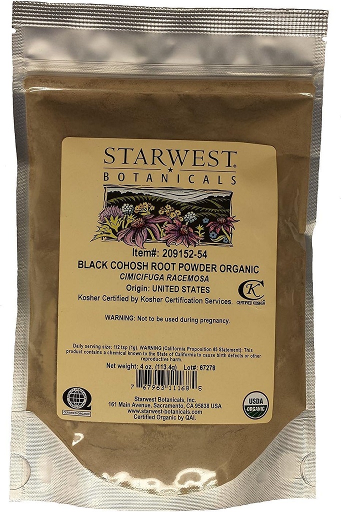 Starwest Botanicals 유기 검정 Cohosh 뿌리 분말 (4 Ounce)