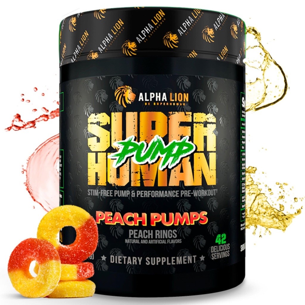 ALPHA LION Superhuman 펌프 전 운동 분말, Nootropic Caffeine & Stim 자유로운 운동 보충교재, Nitric 산화물 승압기, 근육 게인, 에너지 & 초점 (42의 서빙, 복숭아 펌프 풍미)