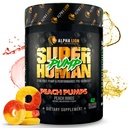 ALPHA LION Superhuman 펌프 전 운동 분말, Nootropic Caffeine & Stim 자유로운 운동 보충교재, Nitric 산화물 승압기, 근육 게인, 에너지 & 초점 (42의 서빙, 복숭아 펌프 풍미)
