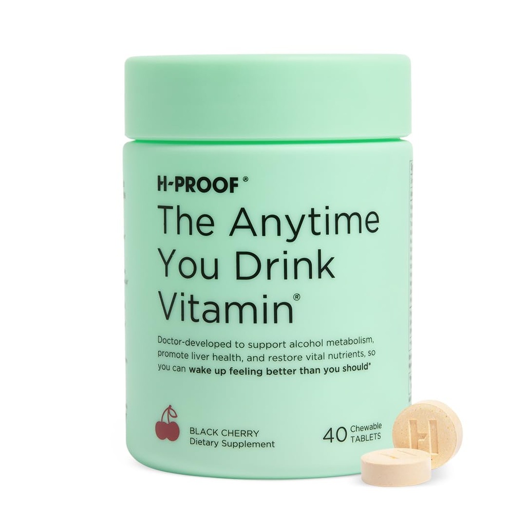 H-PROOF 언제든지 음료 비타민, 간 건강 & 면역 지원 Electrolytes, 우유 이틀 및 비타민 B & C - 40 Chewable 정제 (20 서빙), Vegan, 블랙 체리