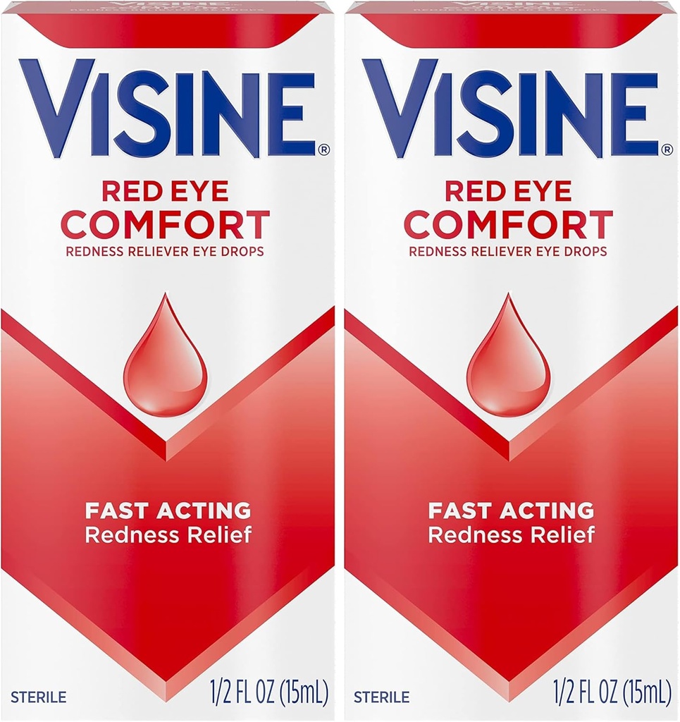 Visine Red Eye Comfort Redness Relief Eye Drops to Help Relieve Red Eyes because to Minor Eye Irritations Fast, Tetrahydrozoline HCl, 0.5 fl. oz (패키지 2)
