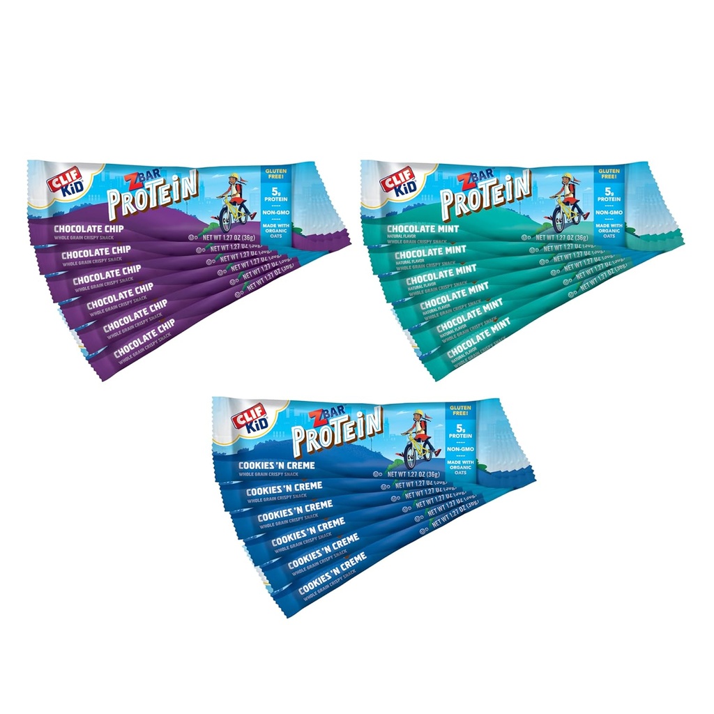 Zbar Protein - 초콜릿 칩, 초콜렛 민트 및 쿠키 'n Creme - 다양한 팩 - Crispy Snack Bar - 유기 Oats로 만든 - Non-GMO - 5g Protein - 글루텐 무료 단백질 바 (18 팩)