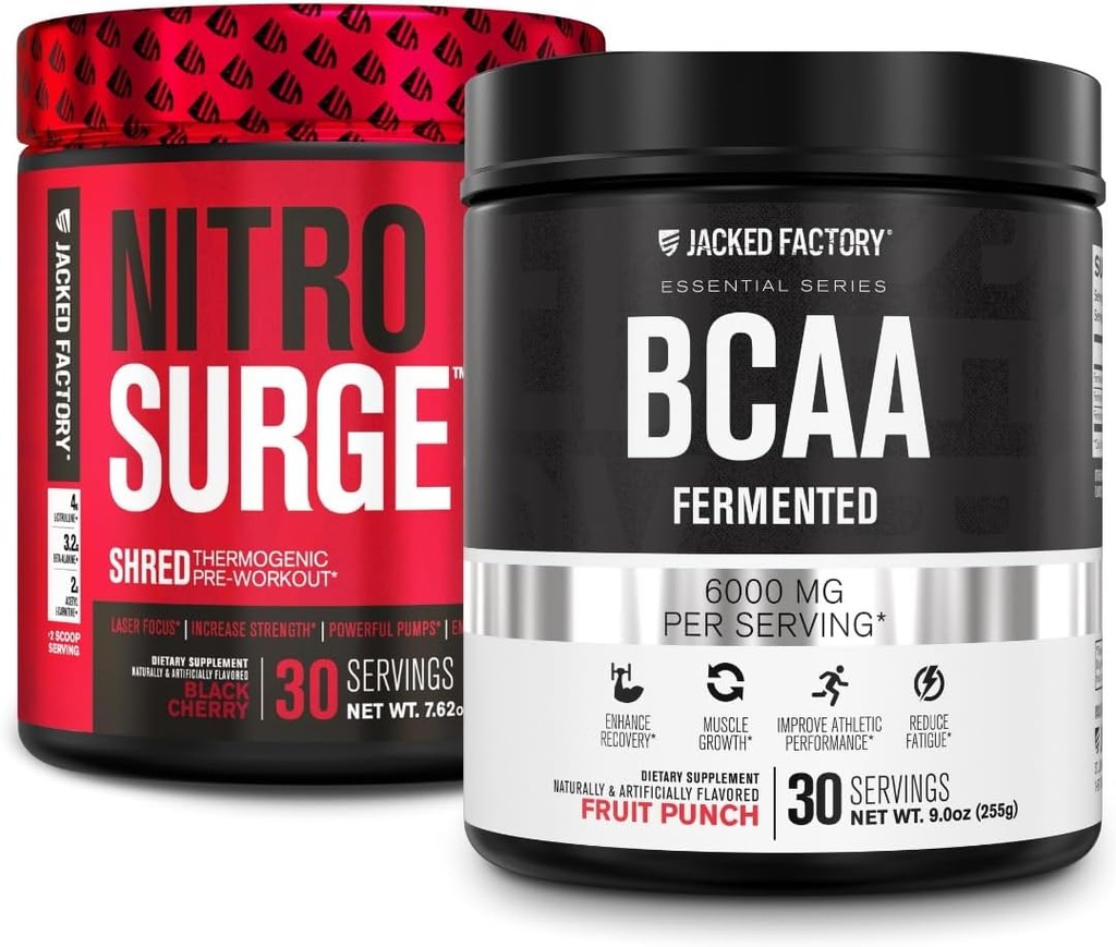 Jacked 공장 Nitrosurge는 몸 Recomposition, 근육 건물 및 회복을 위한 과일 펀치에 있는 까만 버찌 & BCAA에 있는 Thermogenic 전 운동을 꿰맵니다