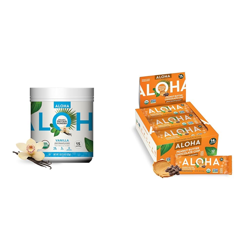 ALOHA 유기 식물 기초 단백질 분말 바닐라 19.6oz의 단백질 막대기 땅콩 버터 초콜렛 칩 12 뭉치의 1.98oz 팩