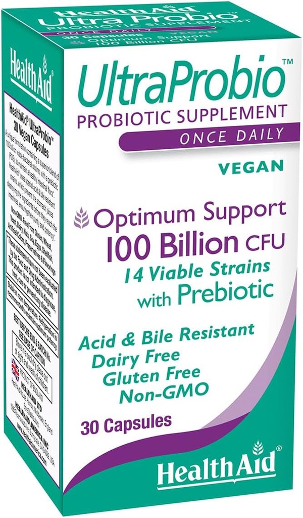 HealthAid UltraProbio, 100 억 30ct 한 번 매일 캡슐, 최적 지원, 100 억 Prebiotic, 산 및 Bile 저항하는, 비 GMO