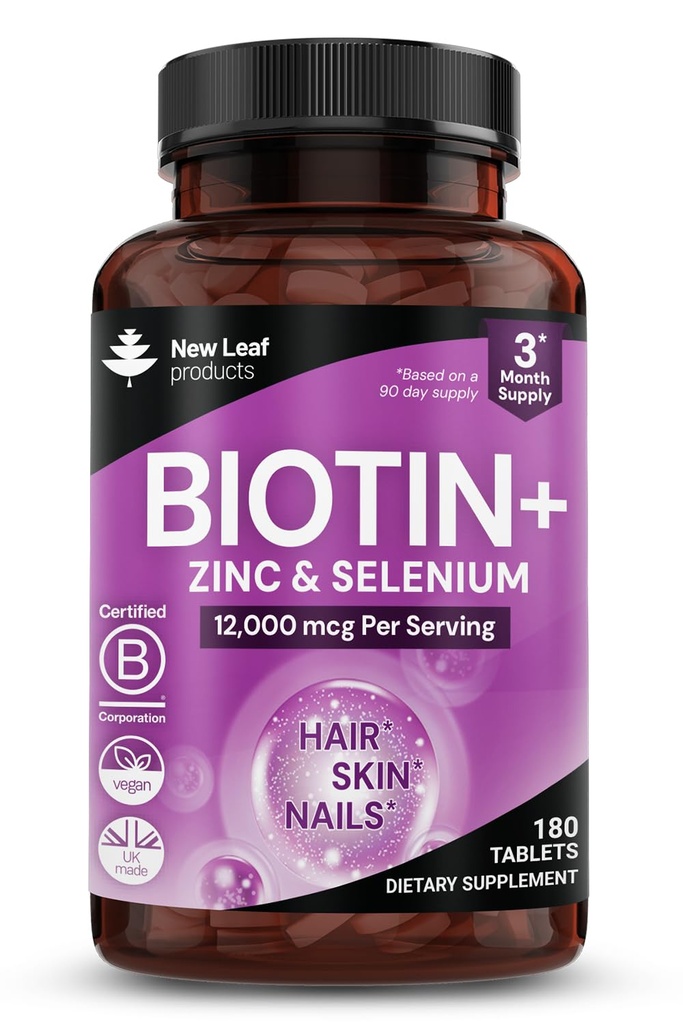 Biotin 머리 성장 비타민 12000mcg 코코넛 오일과 고강도 - 건강한 머리 피부 & 못을 승진시킵니다 - Women& Men Vegan, 글루텐 무료 보충 교재를 위한 Biotin 비타민 - 새로운 잎에 의하여 영국에서 만드는