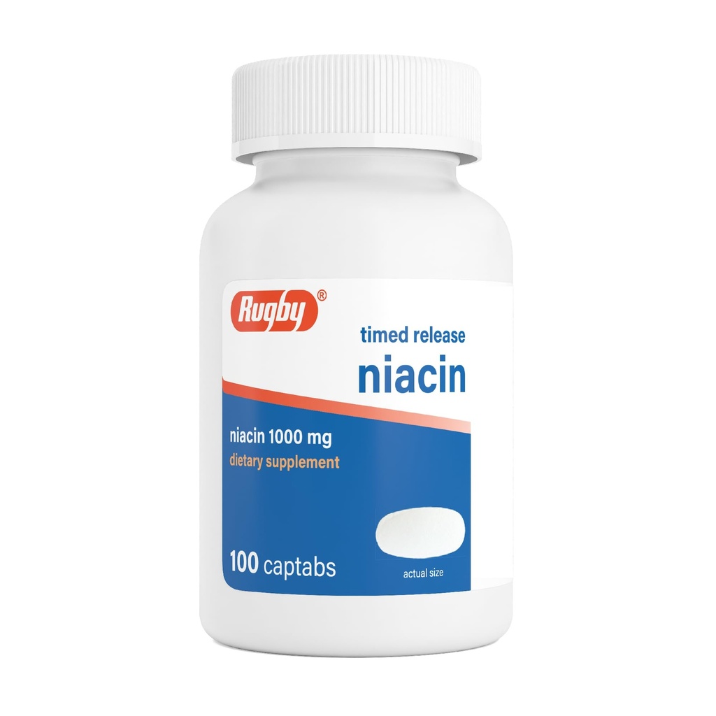 럭비는 에너지, 순환 및 대사 지원을 위한 성인을 위한 Niacin 1000mg 규정식 보충교재, 100개의 Captabs (1의 포장)를 지원합니다