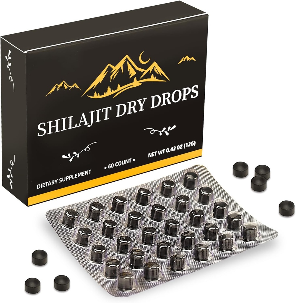 Shilajit 순수한 Himalay 수지 건조한 하락 정제 |Himalaya shilajit, Immune 지원, 순수한 자연적인 shilajit | 85+Trace 무기물 & 에너지, 순수한 Himalayan 수지 60 정제 (1 팩)를 위한 Fulvic 산