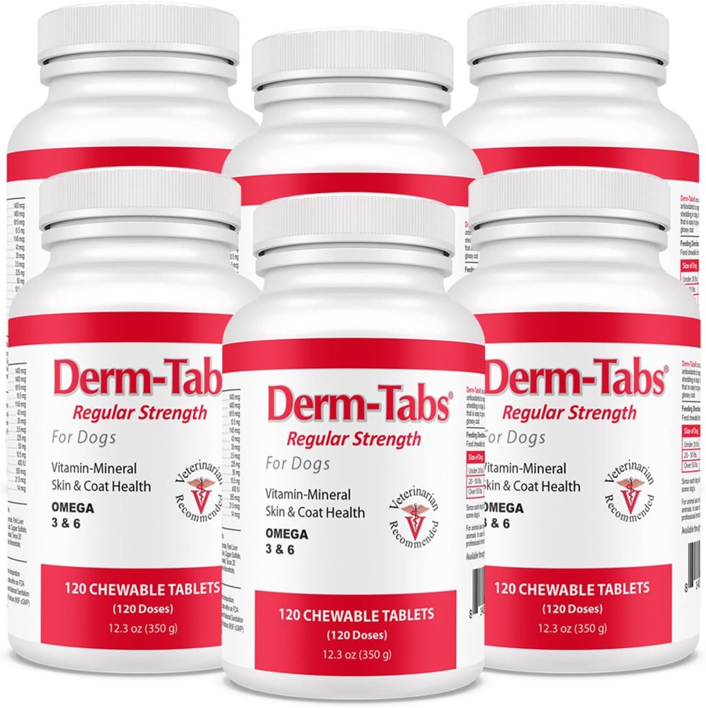 Derm 탭은 개를위한 정기적 인 힘 - 천연 오일, 비타민, 미네랄 및 산화 방지제 - 건강한 피부를 지원하고 Shedding 감소 - 720 Chewable 정제