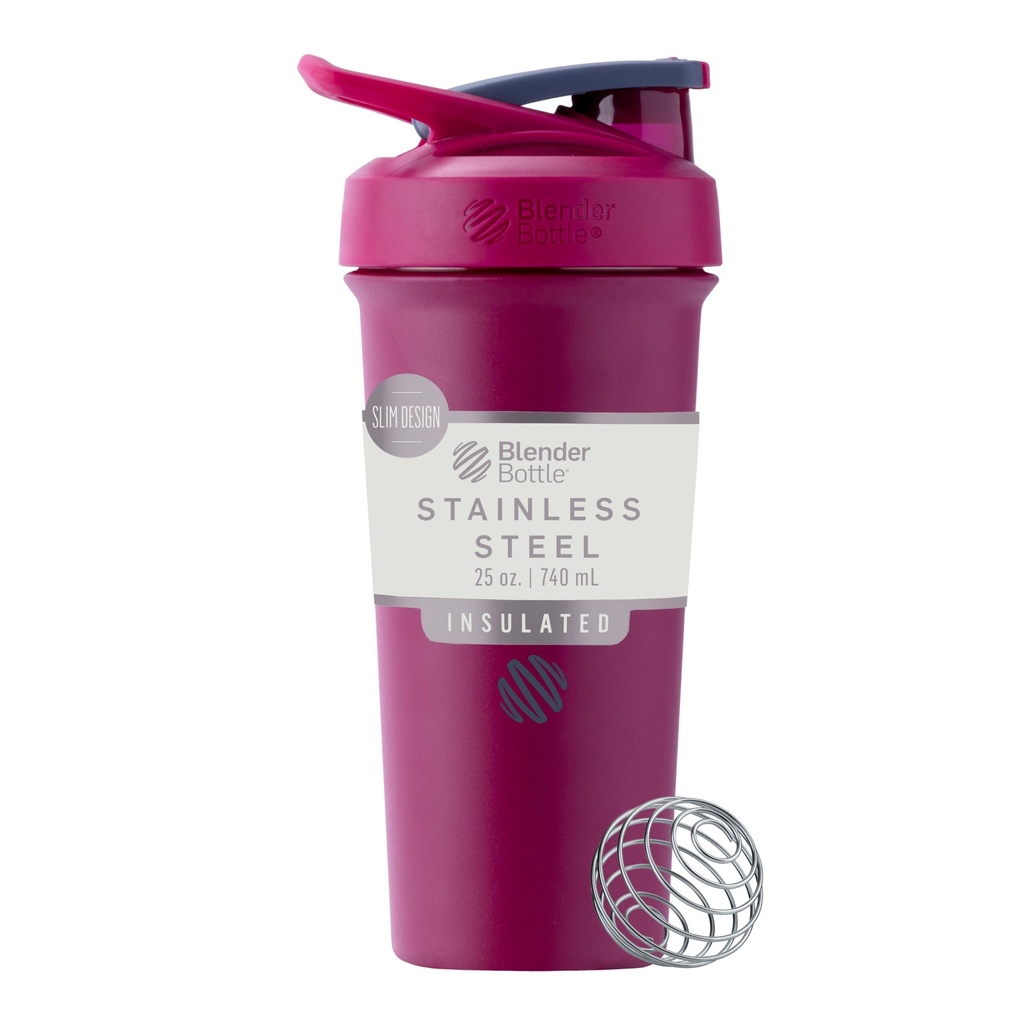 BlenderBottle Sport Sleek는 와이어 위스키, 25-Ounce, 라즈베리와 스테인레스 스틸 셰이커 병을 격리했습니다. Athletes & Fitness Enthusiasts, Easy Mixing, Slim easy to Hold, Keeps Drinks Cold, Lockable Lid