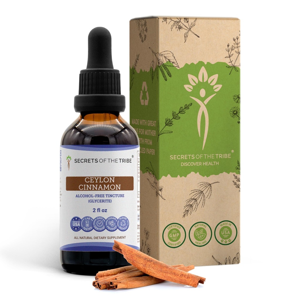 Tribe Ceylon Cinnamon Tincture 알코올 무료 액체 추출의 비밀, Ceylon Cinnamon (Cinnamomum Verum) 말린 Bark (2 FL OZ)