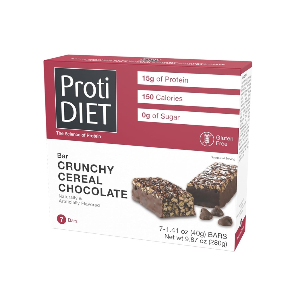 ProtiDIET 글루텐 무료 크런치 Cereal 초콜릿 섬유 단백질 바 - 높은 단백질 스낵, Busy 및 Active Lifestyle을 지원하는 완벽한 On-the-Go 영양 스낵 - 상자 당 7 개의 단백질 바