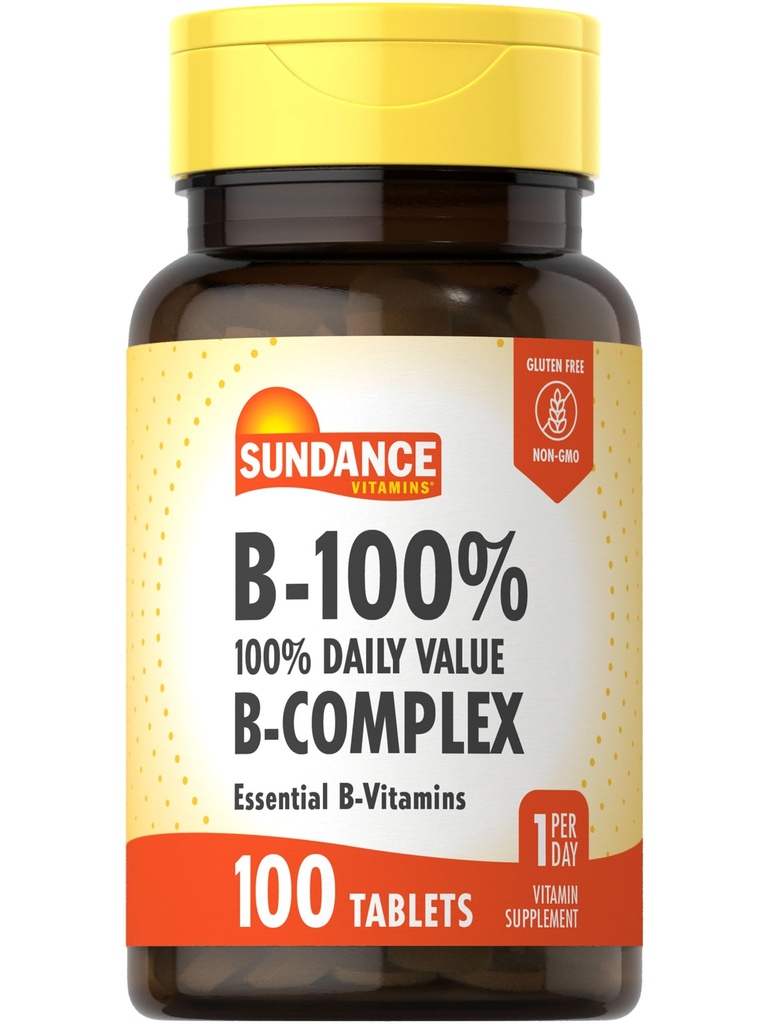 Sundance Vitamin B-Complex 100 % 일일 가치 | 100 정제 | 채식주의, 비 GMO 및 글루텐 무료 보충