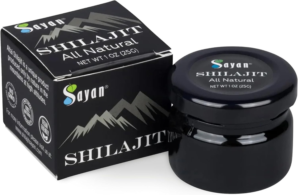 Sayan 순수한 Shilajit 수지 1oz/25g, 유리 항아리, 250 서빙 - 유력한 유기 Fulvic 산 보충교재 - Immune 체계, 기억, 초점을 지원하고, 자연적인 에너지, Detox - Vegan, 비 GMO를 제공합니다