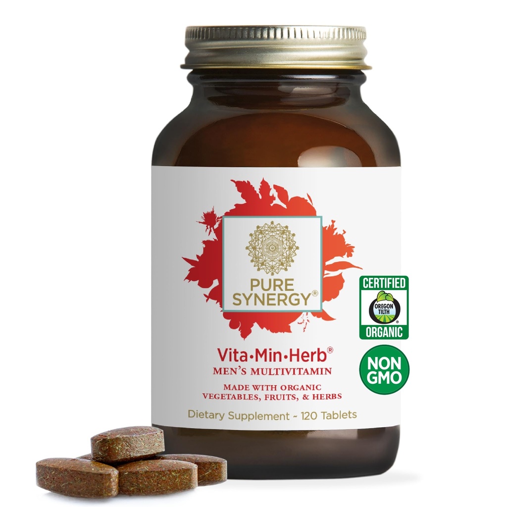 PURE SYNERGY Vita·Min·Herb for Men | 남성용 멀티 비타민 보충 | 유기농 식품 비 GMO 성분으로 제작 | 일일 에너지 및 면역 지원(120 정제)