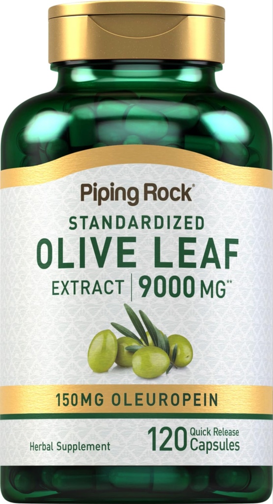 피핑 락 올리브 리프 추출물 캡슐 | 9000mg | 120 알약 | 150mg Oleuropein | 표준화 된 초본 보충 | 비 GMO, 글루텐 무료