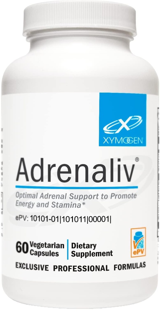 XYMOGEN Adrenaliv - 아드레날린 지원은 긴장에 몸의 응답을 승진시키고, 에너지와 체력을 승진시킵니다 - Rhodiola Rosea, Eleuthero, Adrenal Complex, Licorice, 비타민 B6 (60의 캡슐)