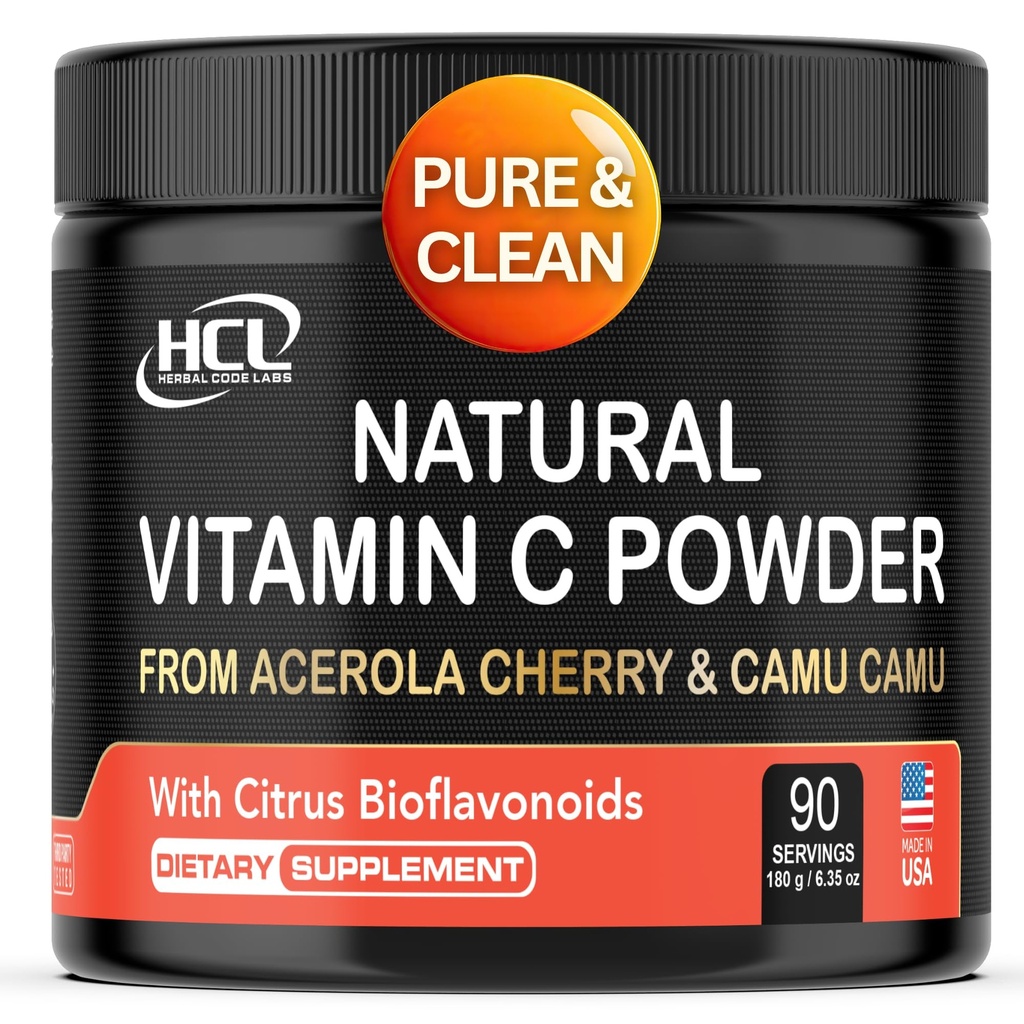 Acerola Cherry & Camu Camu Powder의 천연 비타민 C - Citrus Bioflavonoids와 높은 흡수 - 면역 체계 & 교원질 승압기 - 미국에서 만든 노화 방지 피부 비타민 90 서빙