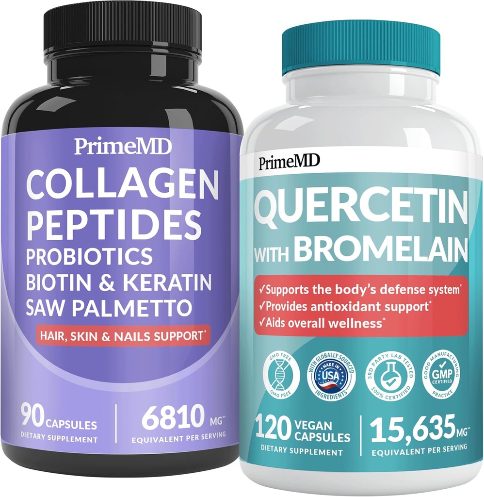 27-in-1 머리 피부와 못 비타민 (6810mg) w/Biotin와 콜라겐 머리 성장 비타민 Probiotics와 톱 Palmetto, 90 ct - 28-in-1 퀴르세틴 매일 면역 방어 (120ct)