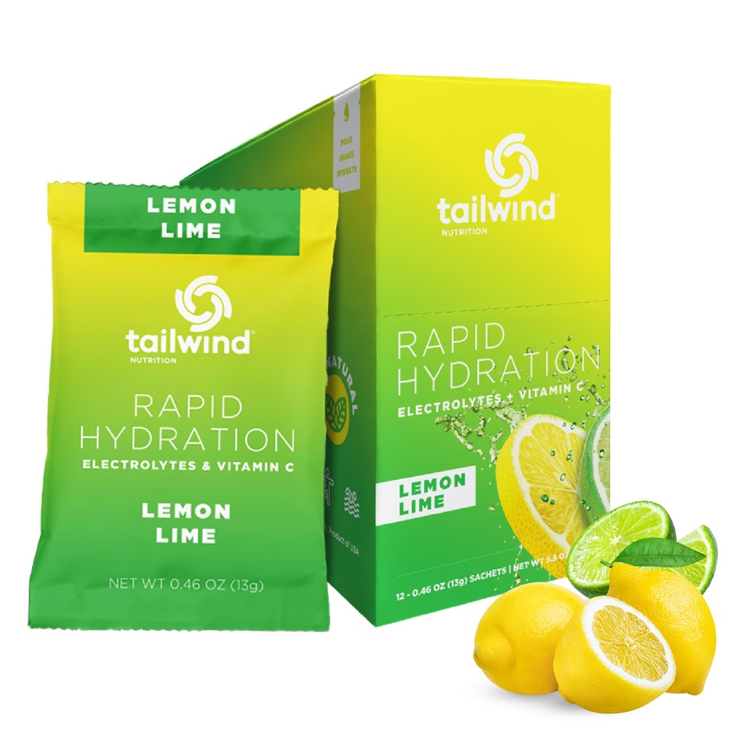 tailwind Nutrition Rapid Hydration, Electrolyte & Hydration Powder, 비타민 C & Sea Salt 운동 운동 믹스, 레몬 라임, 12 스틱 팩