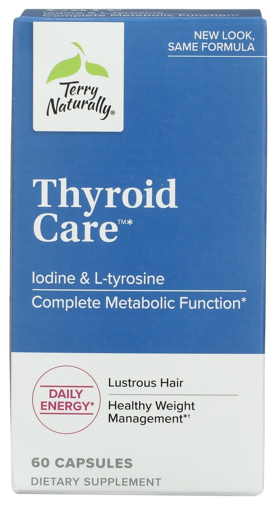 Terry Naturally Thyroid Care - 면역 건강 및 에너지 지원 공식 - Thyroid 건강 지원을위한 Iodine과 영양 보충 - L-Tyrosine과 웰빙 보충 - 60 캡슐