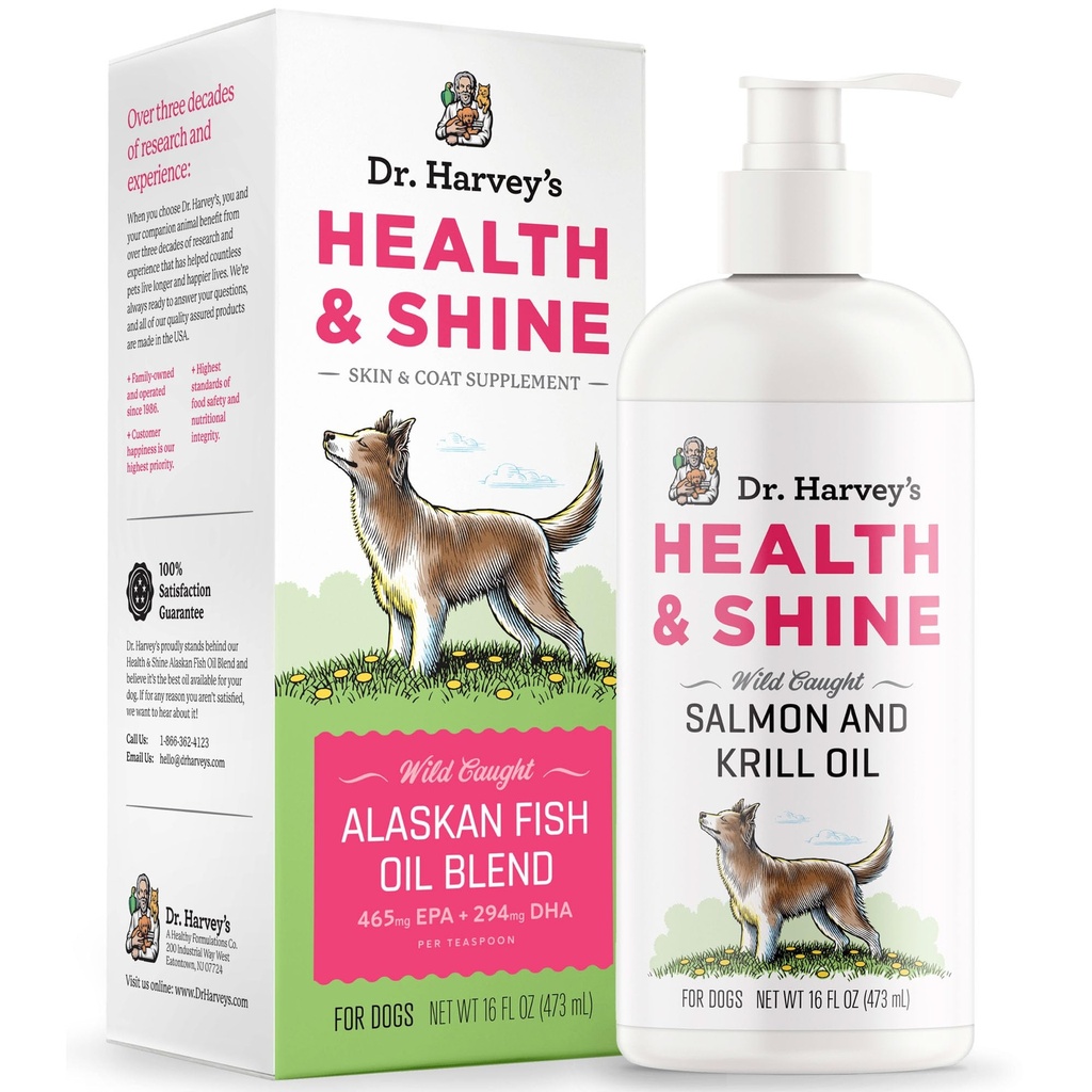 Dr. Harvey's Health & Shine Alaskan Fish Oil Blend for Dogs - 건강한 심장, 뇌 및 눈 지원 (16 fl. oz.)
