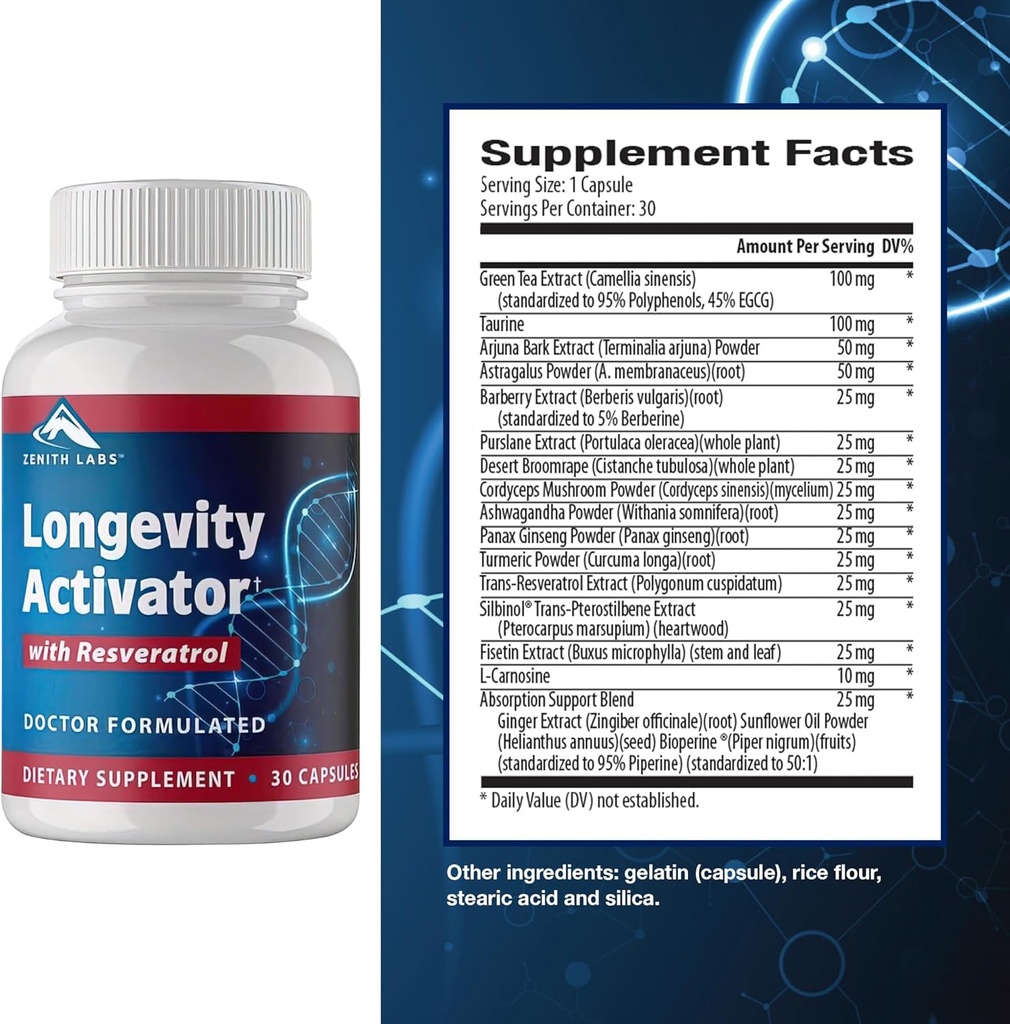 Zenith Labs Longevity 활성제 노화 방지 보충교재 규정식 보충교재, Resveratrol를 가진 자연적인 산화 방지제 - 면역 기능 및 건강한 기억, 3 팩을 지원하십시오