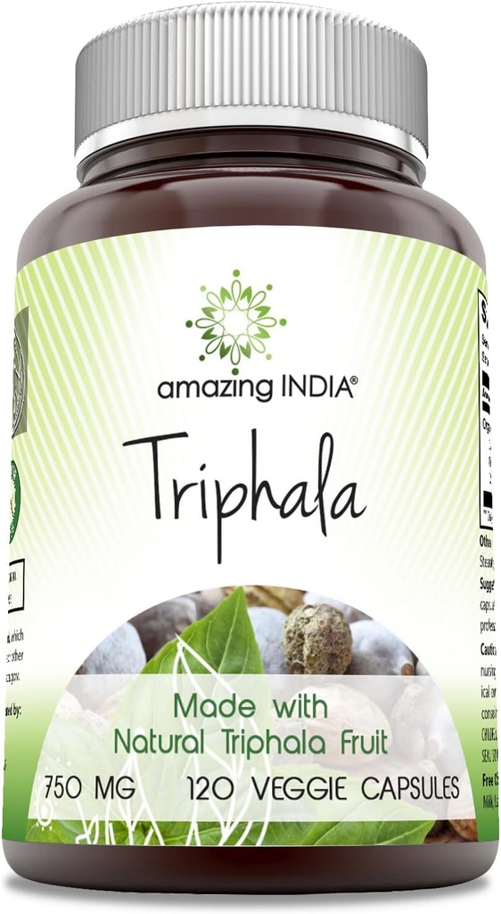 놀라운 인도 Triphala (Natural Triphala Fruit) 보충 | 서빙 당 750 Mg | 120 Veggie 캡슐 | 비 GMO | 글루텐 프리
