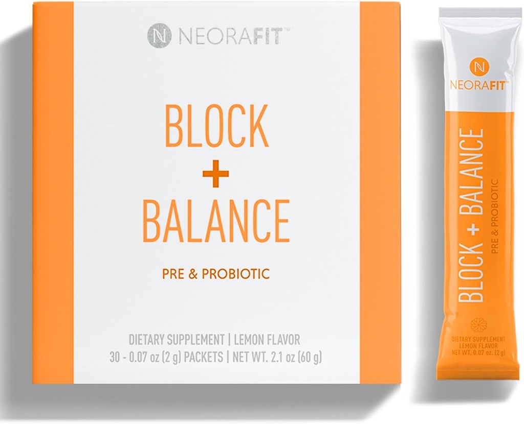 NeoraFit - Block+Balance Pre and Probiotic Powder - 매일 사용, 크레이빙 지원, 비타민 C & B 혼합, 편리한 스틱 팩 - 30 카운트