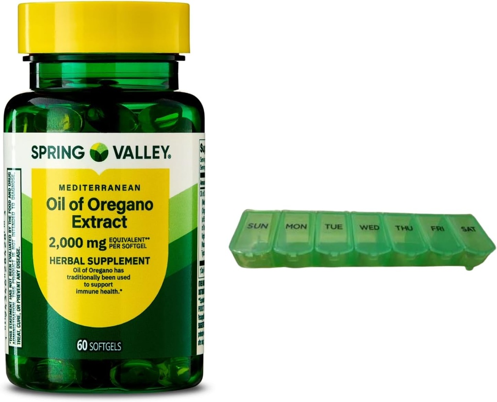 Oregano의 봄 밸리 지중해 오일 2000 mg 60 Softgels for Immune Health with Pill 주최자
