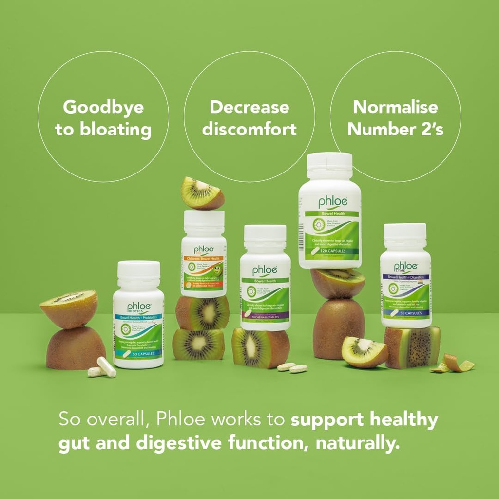 2 Bowel Health 120 Chewable Tablet의 Phloe Pack | Bowel Health and Digestion | 뉴질랜드 Kiwifruit에서 제작