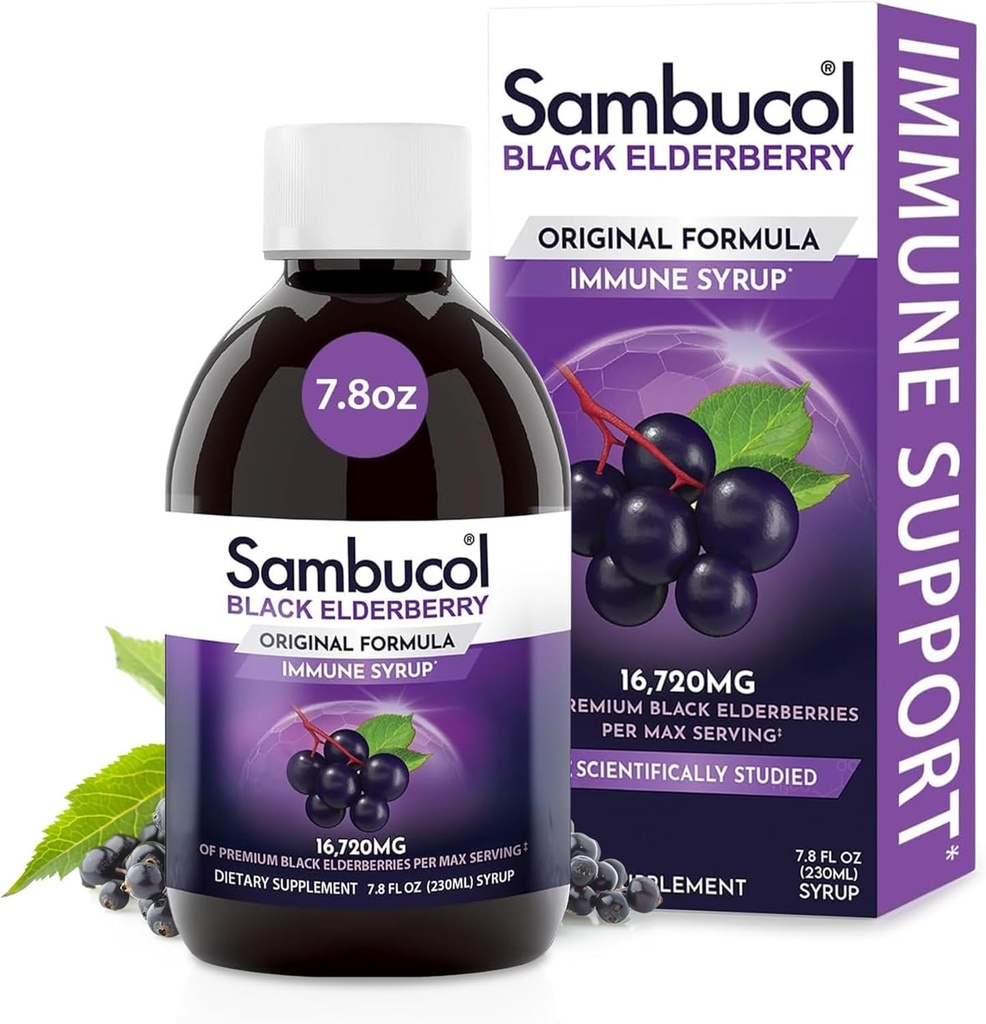 Sambucol 검정 Elderberry Syrup - 성인 면역 지원, Elderberry 액체, Elderberry 추출물, 글루텐 무료 - 7.8 Fl Oz
