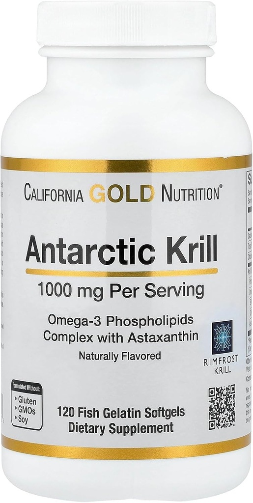 캘리포니아 골드 영양 Antarctic Krill 오일, 자연적으로 Occurring Astaxanthin, 자연적인 Strawberry & 레몬 맛, 비 GMO, 1,000 mg, 120 물고기 젤라틴 Softgels를 가진 오메가 3 포스 포 지질