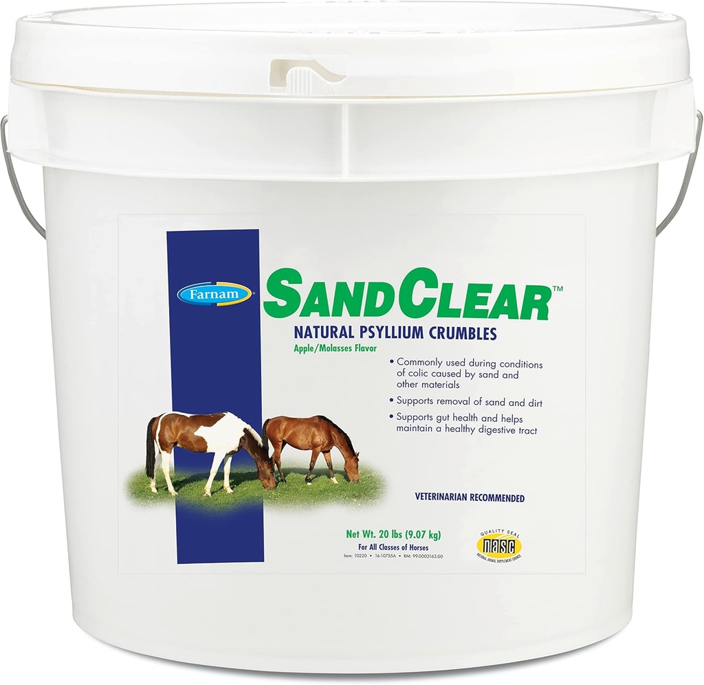 Farnam SandClear Psyllium Crumbles Supplement for Horses, Colon & Supports Digestive Health, Apple/Molasses 맛, 20 파운드에서 모래 제거.