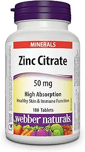 Webber Naturals 아연 시트레이트 50 mg, 180 정제