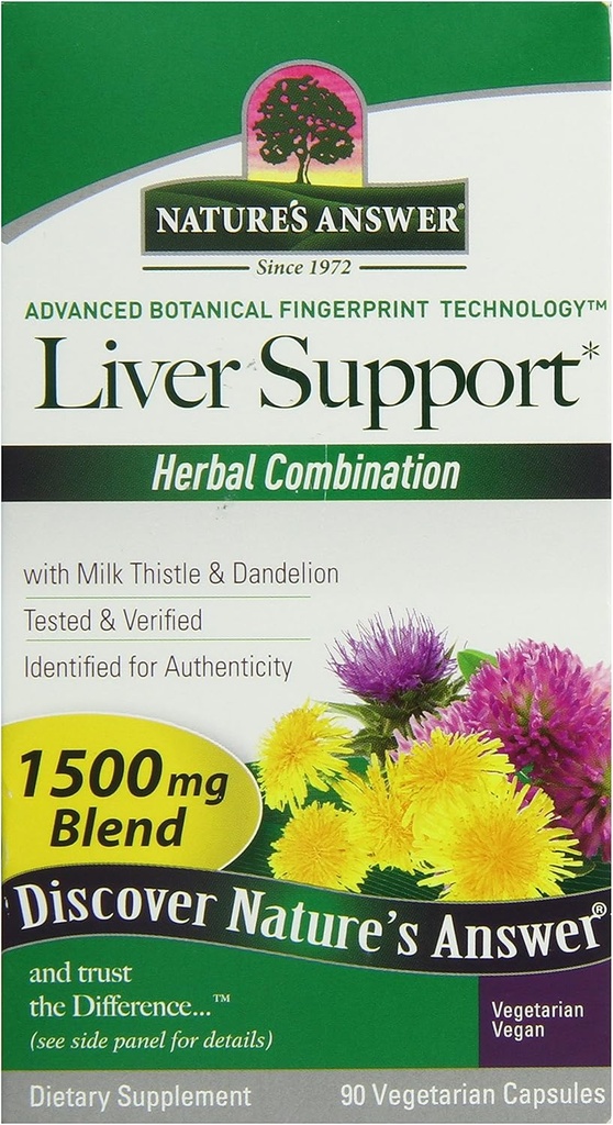 Nature's Answer Liver Support 초본 조합 규정식은 건강한 간기능을 위한 유기 자연적인 채식주의자 채식주의자 지원 이상 – 1500mg (90의 캡슐)