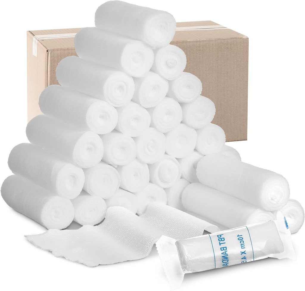 Treela 100 Rolls Gauze Bandage, x 5 야드, 탄력 있는 붕대 개인 포장 Sterile 비 유액 첫번째 원조 패드 안전 부상 Caring 및 공급을 위한 의학 Breathable 가제 Roll Wrap