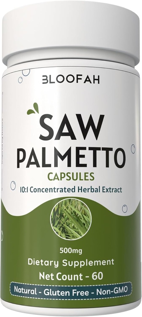 Saw Palmetto 캡슐 500mg | 10:1 농축된 추출물 | Serenoa Repens Herbal Supplement | Non-GMO, Gluten-Free Easy-to-Take 캡슐 (60 개)