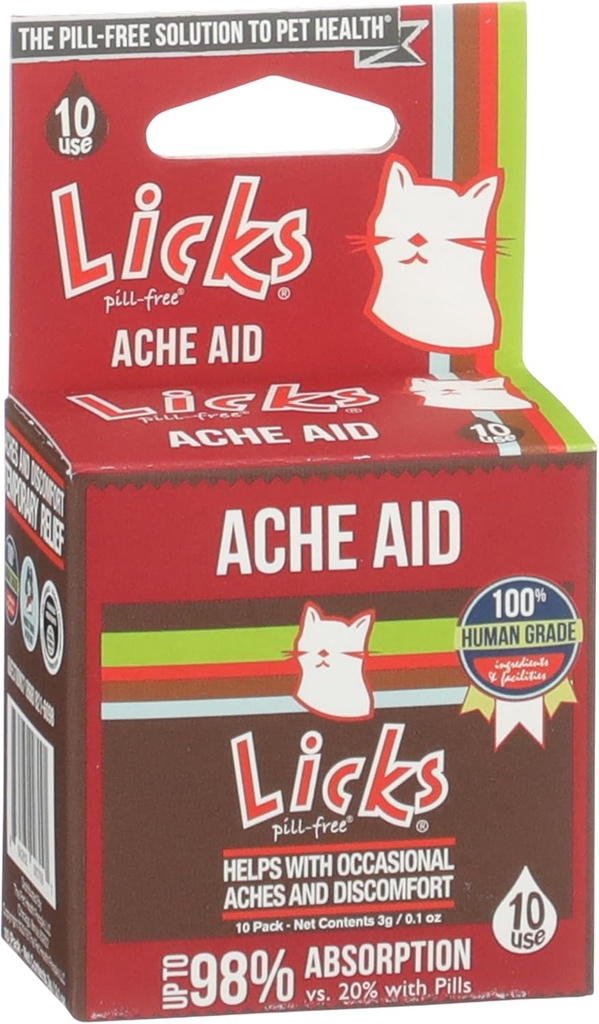 Licks Pill-Free Cat Ache Aid - Turmeric 및 Ginger Cat 보조 식품 - 고양이 건강 용품 및 통증 완화 - 젤 패킷 - 10 사용